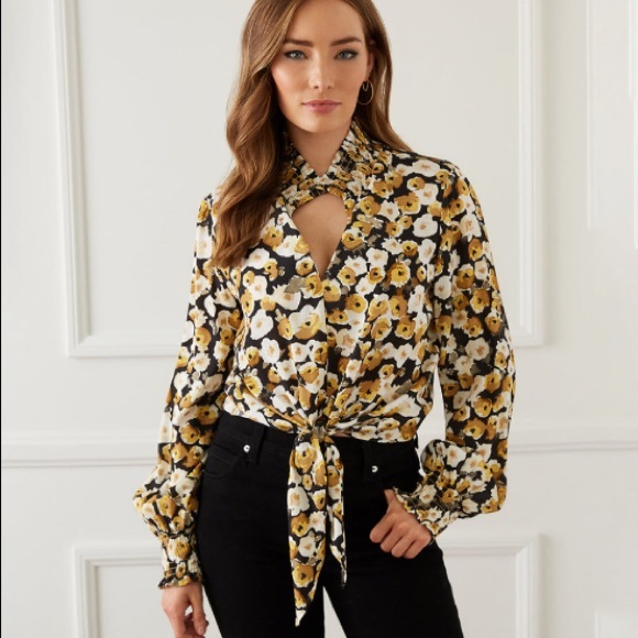 LIKE NEW! Karen Kane Watercolor Floral Tie Front  Blouson Midi Tulip Skirt Sz XS - Picture 1 of 8
